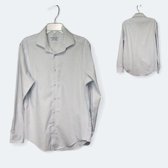 Calvin Klein Men's Shirt Cotton White/Blue Slim Fit 16/34 Non Iron Performance - Picture 1 of 6